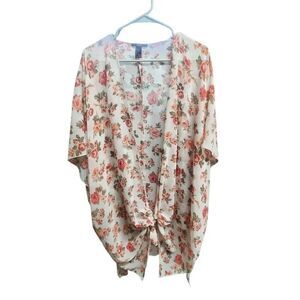 Forever 21 Women's Floral Semi Sheer Kimono style Open Front  Blouse Shirt Size